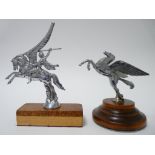 VINTAGE ADVERTISING CAR MASCOT AND ONE OTHER - PEGASUS by Mobil Oil, 9.5cms H, and Chrome Plated