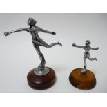 VINTAGE CAR MASCOTS X 2 - EVE large and small by DESMO, 12cms H, 12cms L, and 8cms H, 8 cms L.