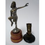 VINTAGE CAR MASCOTS X 2 to include NEFERTITI, bust form, 8.5cms H and EGYPTIAN DANCER, after D