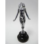 VINTAGE CAR MASCOT - DIVING NYMPH by A E Lejeune on a DESMO marked stand, 19cms H.