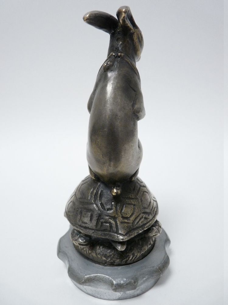 VINTAGE CAR MASCOT- HARE ON TORTOISE BACK after Henri Payne, French circa 1920, 14cms H. - Image 4 of 4