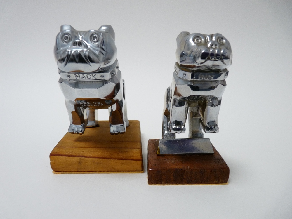 VINTAGE TRUCK MASCOTS X 2-MACK BULLDOGS two sizes including a 9.5cms H, 10cms L example and a 9.5cms