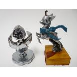 VINTAGE ADVERTISING CAR MASCOTS X 2 BABYCHAM FAWN with coloured highliting, 12cms H, and MR THERM,