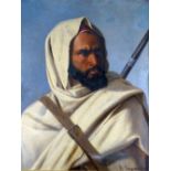 ANTONIO SCOGNAMIGLIO 19th century oil on canvas, a bedouin man, gilt framed. size 64 x 52cms