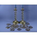 BRASSWARE-PAIR OF CIRCULAR BASED TWIST COLUMN candleholders 29cms high and a parcel of unmourned