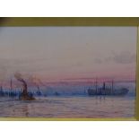 HENRY BRANSON FREER. Watercolour-shipping scene, signed and entitled on The Dore Gallery label