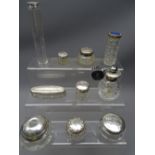 SILVER TOPPED GLASS DRESSING table containers etc, a parcel of 10 items