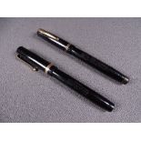 MABIE TODD - Two vintage (1930s-1940s) black Swan Mabie Todd fountain pens with gold trim and 14ct
