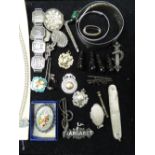 PARCEL OF SILVER AND WHITE metal sporting medallions and minor jewellery etc