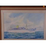 ROGER D MORRIS. Watercolour-portrait of the single funnel vessel 'Andes' at sea. Signed and dated