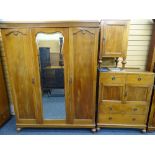 A GOOD MAHOGANY 3-PIECE BEDROOM SUITE of double wardrobe with centre mirror and 3 interior sliding