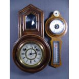 NEAT PENDULUM WALL CLOCK BY SEIKOSHA Tokyo and a modern polished banjo style wall barometer