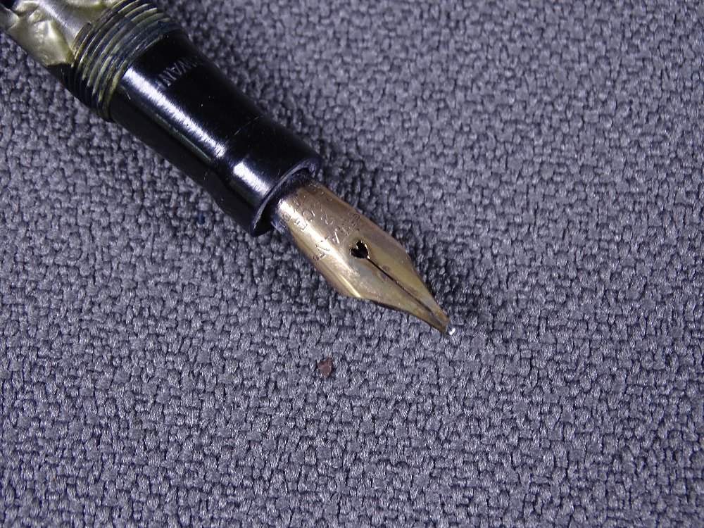 MABIE TODD - Vintage 1940s pearl grey and black marble Swan Mabie Todd self-filler fountain pen with - Image 2 of 2