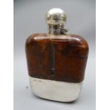 HIP FLASK, CROCODILE LEATHER AND SILVER (50/50) with silver hinged ball lid, Sheffield 1901