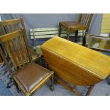 FURNITURE PARCEL - A BARLEY TWIST GATELEG TEA TABLE, 3 chairs, a polished 2-tier tea trolley and