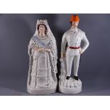 2 EARLY STAFFS PORTRAIT FIGURES- "Queen of England Empress Victoria.........." and Gordon 44cms