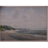 JAMES THOMAS WATTS. Watercolour-Liverpool (from Crosby) coastal scene with distant buildings and