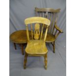 2 WINDSOR CHAIRS- one tall back armchair, the other a kitchen/farmhouse type, also a small