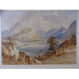 LATE19TH/EARLY20TH CENTURY SCHOOL- watercolour, lake and landscape scene with cottages and