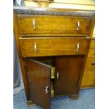 POLISHED RAILBACK CHEST of two drawers with two lower cupboard doors with chrome handles