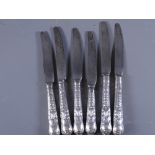 SET OF 6 SILVER HANDLED DINNER KNIVES-Georgian and Victorian Coburg pattern