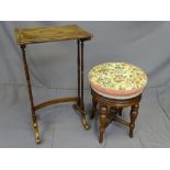 A VICTORIAN CIRCULAR REVOLVING MUSIC STOOL and a single Regency quartetto table