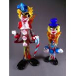 MURANO GLASS CLOWN FIGURES 36 and 29 cms high, the tallest with original label