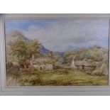 W. ELLIS, WATERCOLOUR WELSH LANDSCAPE with cottage and figure, signed 34x52 cms