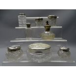 SILVER TOPPED GLASS DRESSING table containers etc, a parcel of 8 items