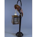 EARLY 20TH CENTURY CARVED wooden parrot table lamp 66cms high
