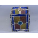 A VICTORIAN HALL LANTERN with leaded and coloured glass 20CMS square