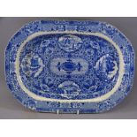 BLUE AND WHITE HERCULANEUM TURKEY PLATTER-floral bordered with oriental car touches etc.,48x35 cms.