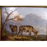 LATE 19TH CENTURY SCHOOL-oil on canvas-landscape with 2 donkeys by a tree, unsigned, 23x29cms