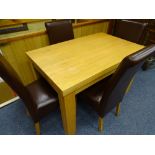 MODERN LIGHTWOOD DINING SUITE OF COMPACT DINING TABLE 120 x75 cms and 4 faux leather tall backed