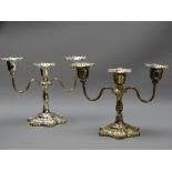 SILVER 3 BRANCH CANDELABRA , a pair in rococo style Birmingham 1964 , Hampton utilities