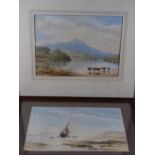 I.T. initialled, 1860 - WATERCOLOURS, A PAIR -coastal scene with beached boat and figures and landsc