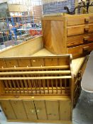 VINTAGE PINE KITCHEN CABINET with plate rack and large pine plan chest made up of two sections (2)