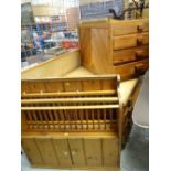 VINTAGE PINE KITCHEN CABINET with plate rack and large pine plan chest made up of two sections (2)