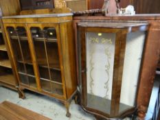 VINTAGE WALNUT TWO-DOOR GLAZED BOOKCASE on ball and claw supports, and a fancy china cabinet (2)