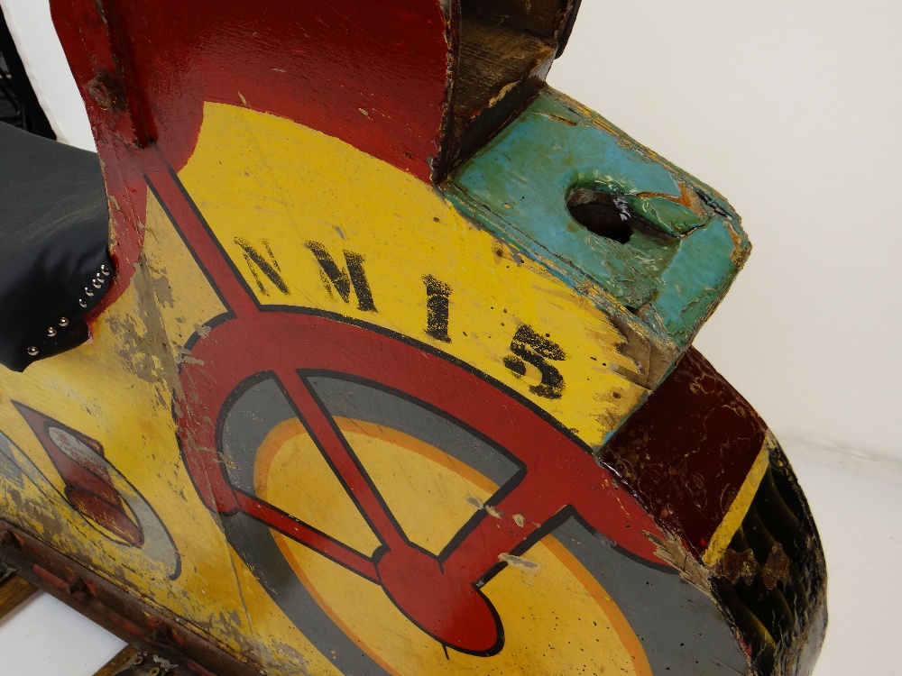 PAINTED WOODEN & METAL FAIRGROUND CAROUSEL MOTORCYCLE 'SUPER', standing on three feet, complete with - Image 13 of 13