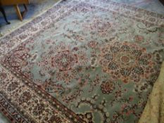 LANSDOWNE PERSIAN REPRODUCTION WOOL PILE LARGE GREEN PATTERNED RUG, 266 x 374cms