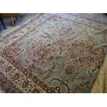 LANSDOWNE PERSIAN REPRODUCTION WOOL PILE LARGE GREEN PATTERNED RUG, 266 x 374cms