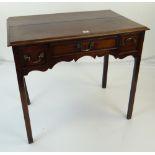 19TH CENTURY OAK & MIXED WOOD LOW-BOY having three drawers with brass swan neck handles, and
