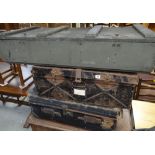 VINTAGE CANVAS TRUNK, vintage metal trunk and a wooden Military style encasement (3)