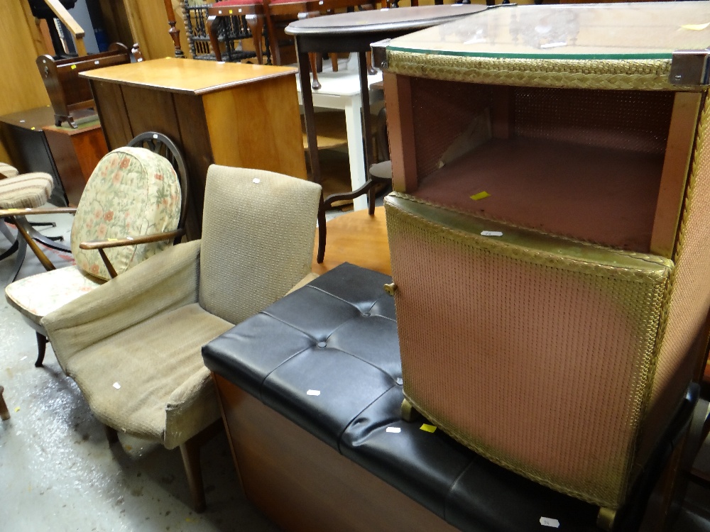 PARCEL OF FURNITURE including Ercol hoop back chair, and another, together with a Loom bedside cabi