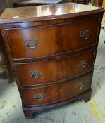 REPRODUCTION BOW FRONT CHEST OF THREE DRAWERS, 54cms high