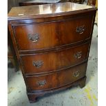 REPRODUCTION BOW FRONT CHEST OF THREE DRAWERS, 54cms high