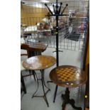 ANTIQUE MAHOGANY CIRCULAR GAMES TABLE, a circular top games table with metal tripod stand and a