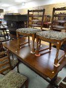 LARGE VINTAGE REFECTORY-TYPE DINING TABLE on carved and pegged supports, with four ladder-back