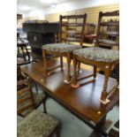 LARGE VINTAGE REFECTORY-TYPE DINING TABLE on carved and pegged supports, with four ladder-back